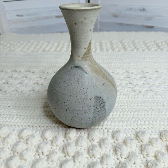 HANDMADE Pottery Bottleneck Vase Blue Tan Home Decor Nature Neutral - Picture 4 of 9